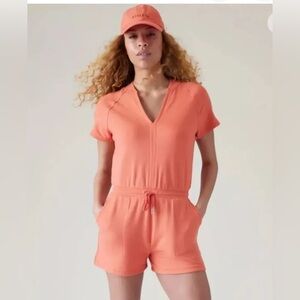 Athleta Coral Orange Short-Sleeve Romper